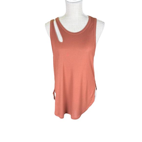 ALO Yoga Ribbed Peak Cut Out Tank Top Women's Small Orange Brown Athleisure Gym - Picture 4 of 9